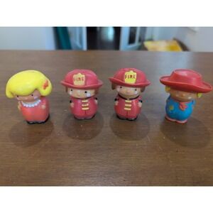 Vintage Little Yakkers Lot Of 4 Toys Girl w/Pearls, Firefighters, Farmer